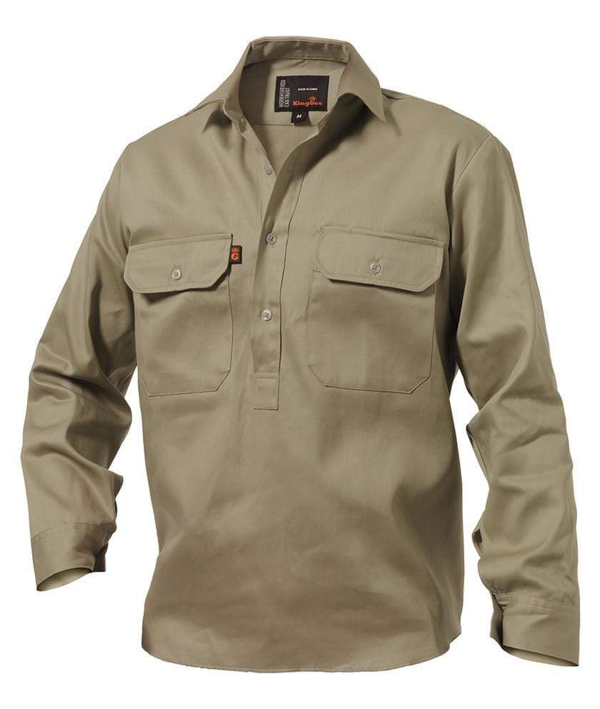 KingGee Closed Front Long Sleeve Drill Work Shirt K04020 Work Wear KingGee Khaki S 